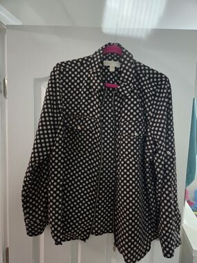 Michael Kors Black Polka Dot Blouse with Blush Circles